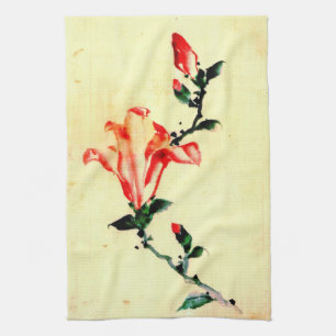Rote Blüte mit Knospen 1840 Geschirrtuch