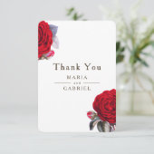 Rote Blüte Rose. Moderne Hochzeit als Dankeskarte (Stehend Vorderseite)