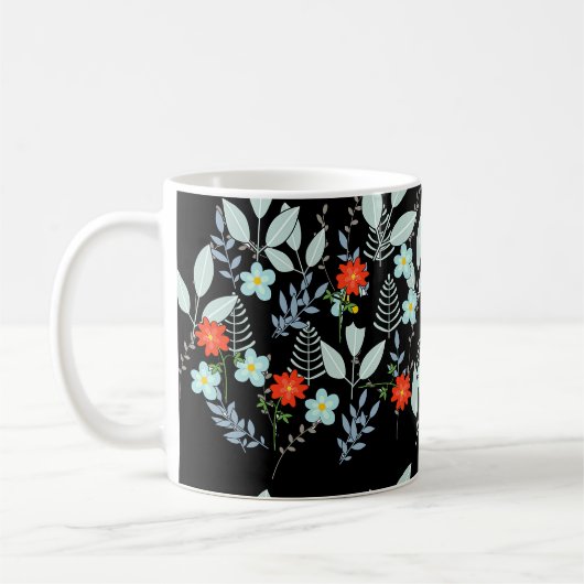 Rote Blüte + Schwarze Blätter Kaffeetasse (Links)