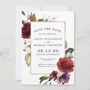 Rote Blüte und Gold Save The Date