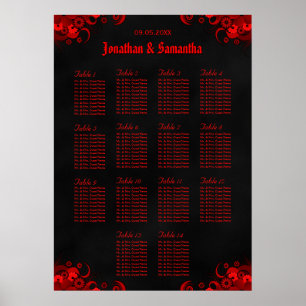 Rote Blüte und Schwarz 14 Hochzeitstische Sitzkart Poster