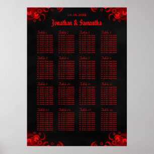 Rote Blüte und Schwarze 16 Hochzeitstische Sitzkar Poster