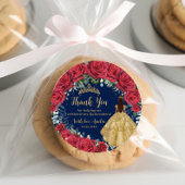 Rote Blüte verzauberte Rose Navy aus Quinceñera Runder Aufkleber