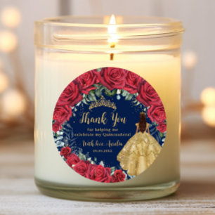 Rote Blüte verzauberte Rose Navy aus Quinceñera Runder Aufkleber