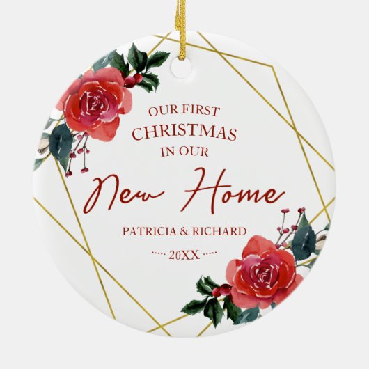 Rote Blüte zum ersten Mal Weihnachten auf unserer Keramik Ornament (Hinten)