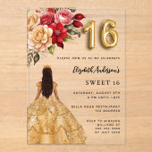 Rote Blüten aus Gold - Rose klar Acryleinladungen (Vorderseite)