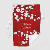 Rote Blüten aus Schwarz und Weiß Golfhandtuch (Insitu)