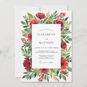 Rote Blüten Botanische Hochzeit Einladung