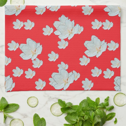 Rote Blüten Geschirrtuch (Gefaltet)