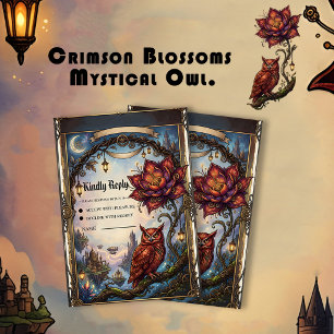 Rote Blüten & Mystischer Uhu. RSVP Karte