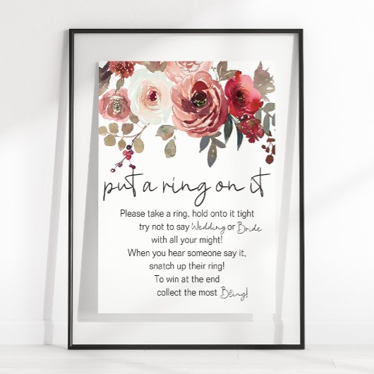 Rote Blüten Rose setzen einen Ring auf das Spiel Poster