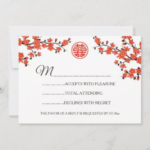 Rote Blüten RSVP Chinesische Hochzeit Einladung