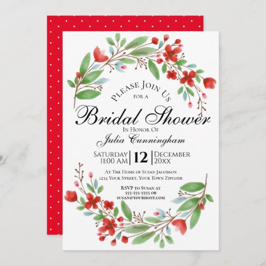 Rote Blüten Wasserfarbenes Brautparty Einladung (Vorne/Hinten)