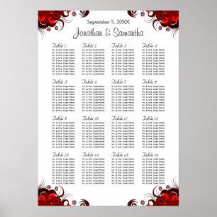 Rote Blütenblätter und weiße 16 Hochzeitstische Poster