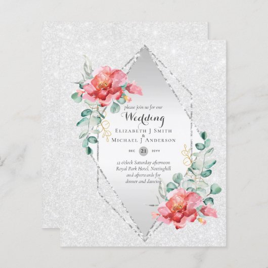 Rote Blütenblüte Hochzeit mit Low Budget Glitzer (Vorne/Hinten)