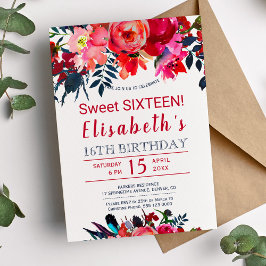 Rote Blütenbohoparbe Blume 16 . Geburtstag Einladung
