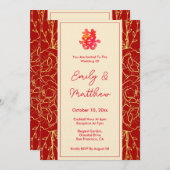 Rote Blütendoppel-Glück Chinesische Hochzeit Einladung (Vorne/Hinten)