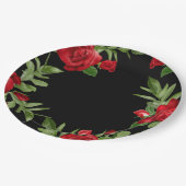 Rote Blütengrenze Schwarz Pappteller (Schrägansicht)