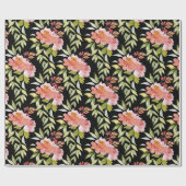 Rote Blütengrün auf schwarz Geschenkpapier (Flach)