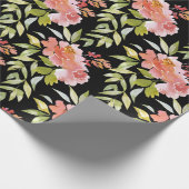 Rote Blütengrün auf schwarz Geschenkpapier (Ecke)
