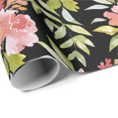 Rote Blütengrün auf schwarz Geschenkpapier (Rolleneckpunkt)