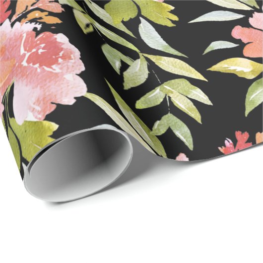 Rote Blütengrün auf schwarz Geschenkpapier (Rolleneckpunkt)