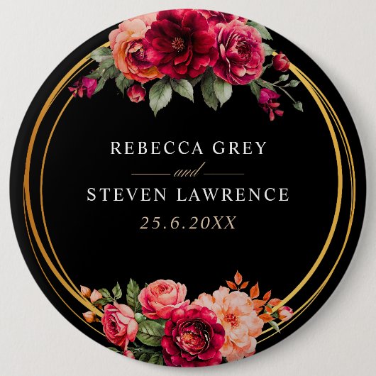 Rote Blütenhochzeit Button (Vorderseite)