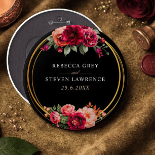 Rote Blütenhochzeit Button