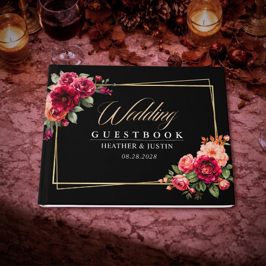 Rote Blütenhochzeit Gästebuch