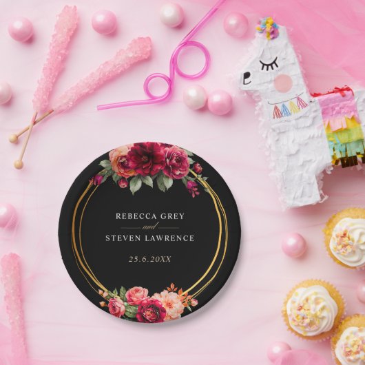 Rote Blütenhochzeit Pappteller (Party)