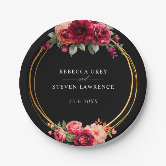 Rote Blütenhochzeit Pappteller (Vorderseite)