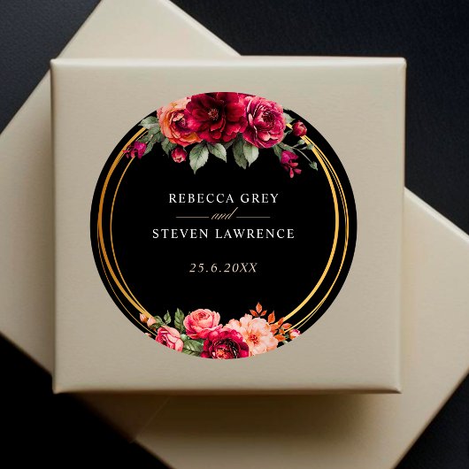 Rote Blütenhochzeit Runder Aufkleber