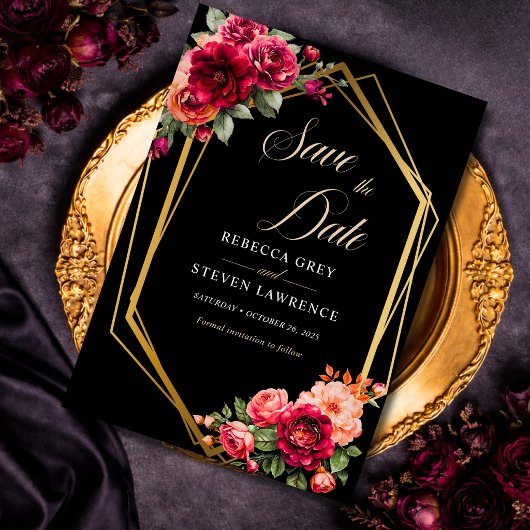 Rote Blütenhochzeit Save The Date