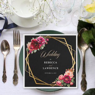 Rote Blütenhochzeit Serviette