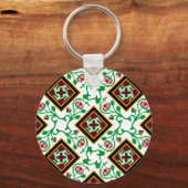 Rote Blütenmuster in Barcelona Schlüsselanhänger (Vorderseite)