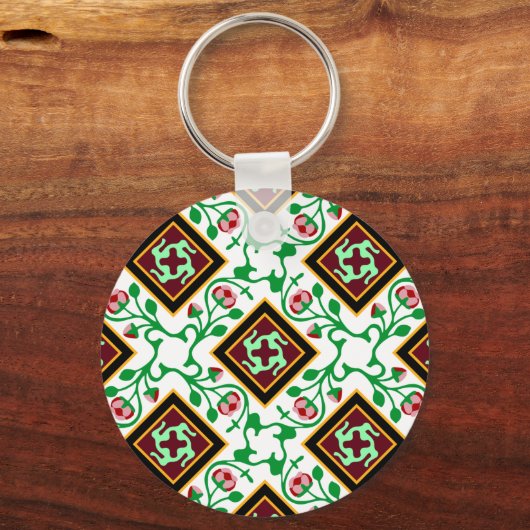 Rote Blütenmuster in Barcelona Schlüsselanhänger (Vorderseite)