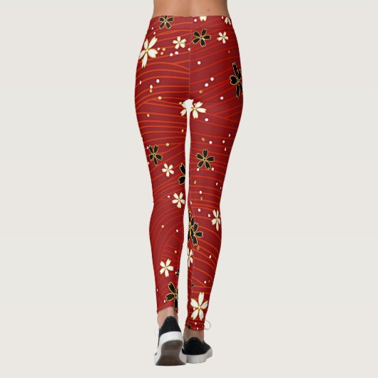 Rote Blütenmuster Leggings (Rückseite)