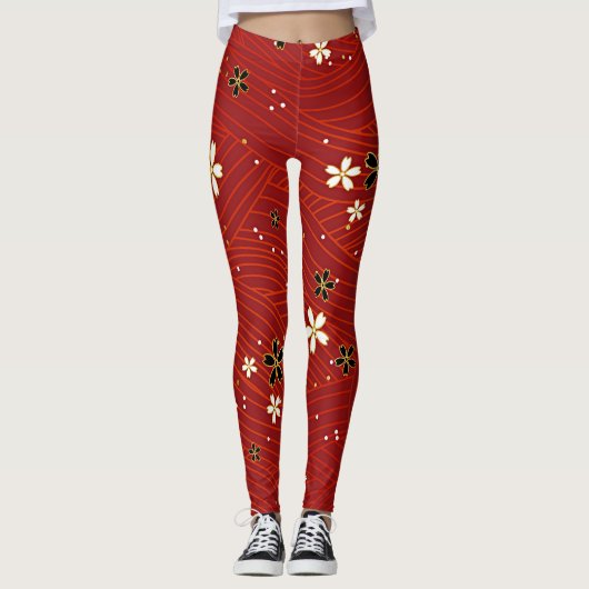 Rote Blütenmuster Leggings (Vorderseite)