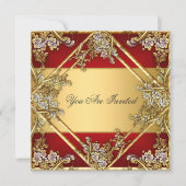 Rote Blütenrahmen-Party Einladung Gold Rot (Vorderseite)