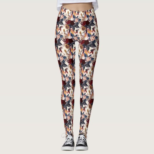 Rote Blütenvielfarbige Leggings (Vorderseite)