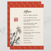 Rote Blütenvögel Modernes chinesisches Hochzeitsba Menükarte (Vorne/Hinten)