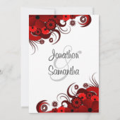 Rote Blütenweiße Hochzeitsdinner Probe Einladungen (Rückseite)