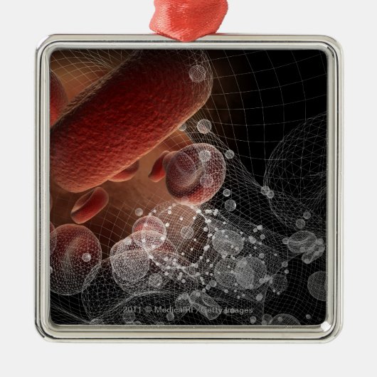 Rote Blutkörperchen im wireframe Ornament Aus Metall (Vorne)