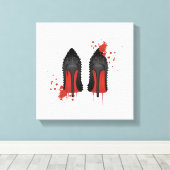 Rote Bodenaufkleber Schuhe High Heels & Spatter Leinwanddruck (Insitu (Holzboden))