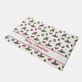 Rote Bogen und Weihnachts-Holzosen-Muster und Text Fußmatte (Schrägansicht)