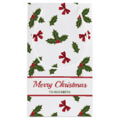 Rote Bogen und Weihnachts-Holzosen-Muster und Text Kleine Geschenktüte (Rückseite)