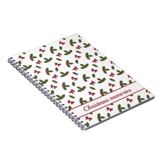 Rote Bogen und Weihnachts-Holzosen-Muster und Text Notizblock (Rechte Seite)