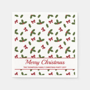 Rote Bogen und Weihnachts-Holzosen-Muster und Text Serviette