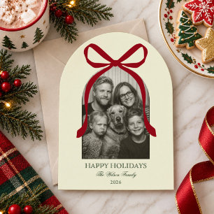 Rote Bogen-Weihnachtsfamilienfoto-Urlaubskarte Einladung