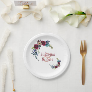 Rote Boho-Blumenpapierplatten Pappteller